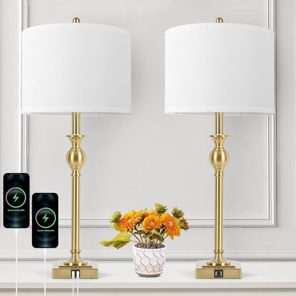 Rosdorf Park 28” Gold Table Lamps Set Of 2, Tall Bedside Lamps With